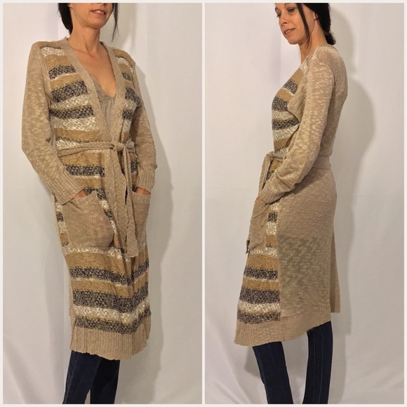 Taupe and Navy Long Cardigan - Picture 2 of 3